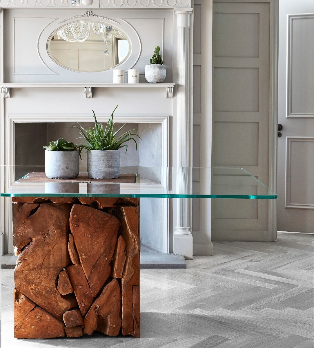 Teak Root Glass Dining Table 