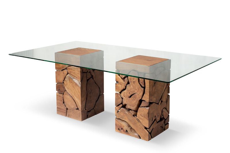 Teak Root Glass Dining Table 