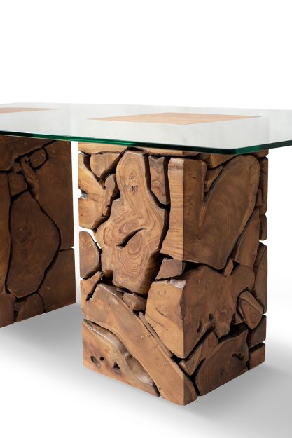 Teak Root Glass Dining Table 