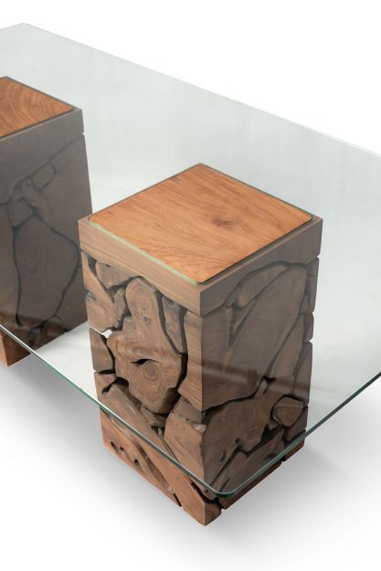 Teak Root Glass Dining Table 