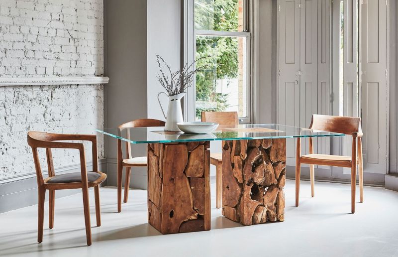 Teak Root Glass Dining Table 