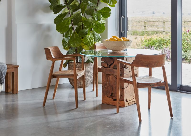 Teak Root Glass Round Dining Table