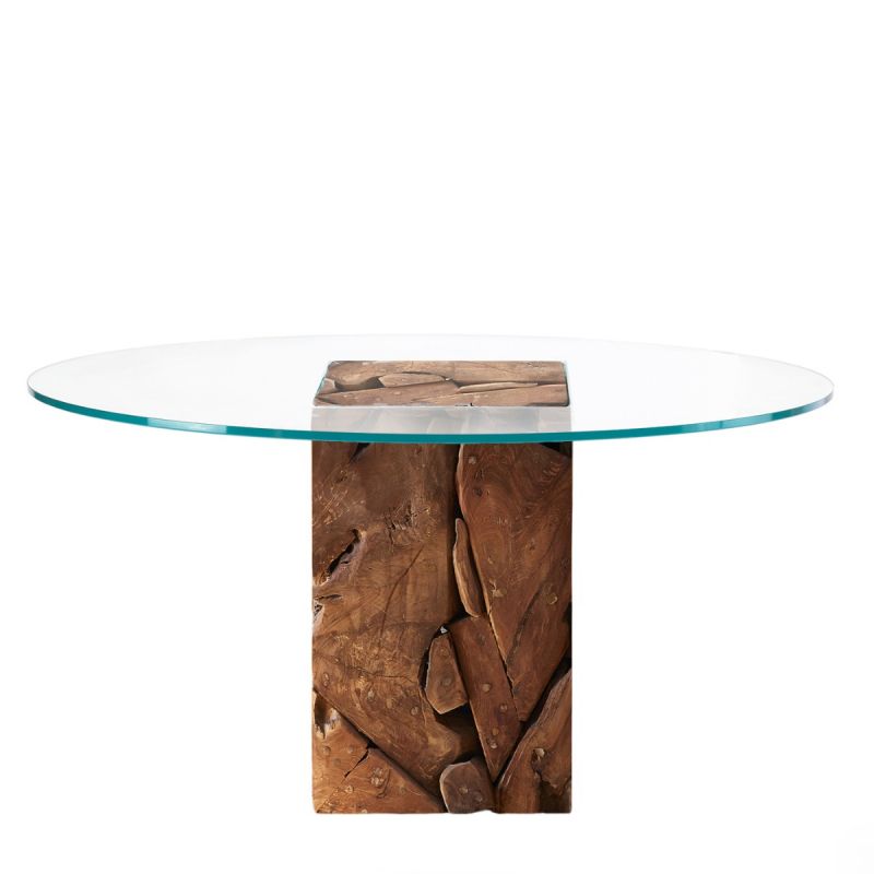 Round Teak Root Glass Top Dining Table, How To Build A Glass Top Dining Table