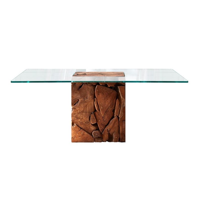 Teak Root Glass Dining Table Raft, Round Glass Dining Table With Tree Trunk Base