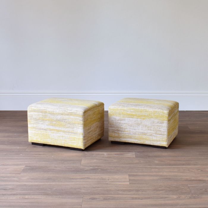 Cube Footstool in Cotton Blend Zest & Oatmeal - Outlet