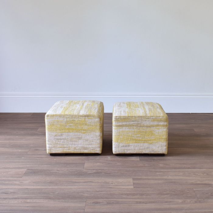 Cube Footstool in Cotton Blend Zest & Oatmeal - Outlet