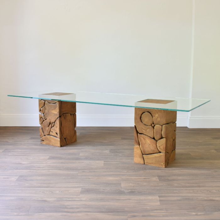Teak Root Glass Dining Table - Outlet
