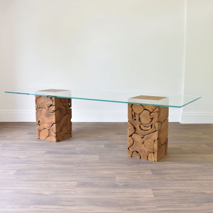 Teak Root Glass Dining Table - Outlet