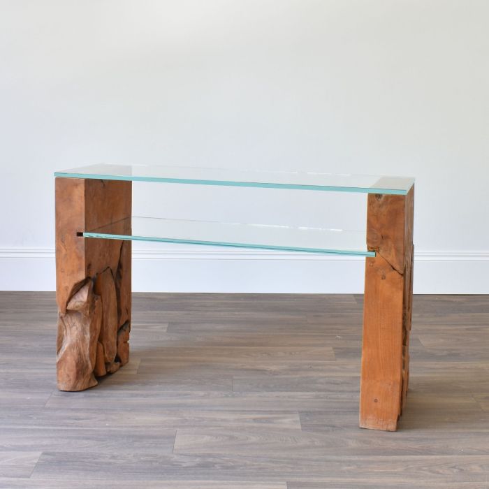 Teak Root Glass Console Table 002 - Outlet