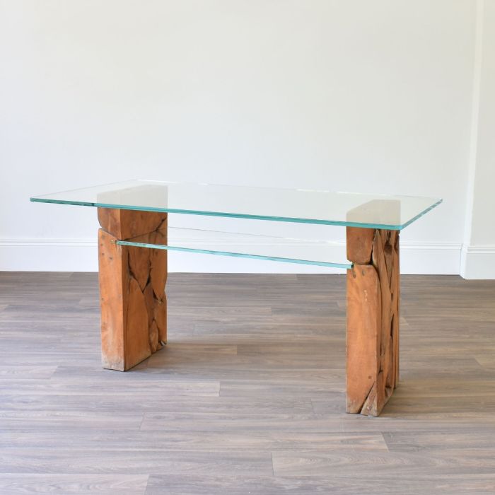 Teak Root Glass Desk - Outlet