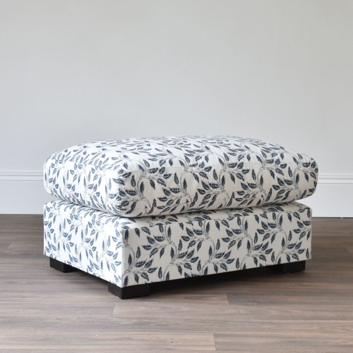 Footstool in Cotton & Linen Blend in Indigo - Outlet