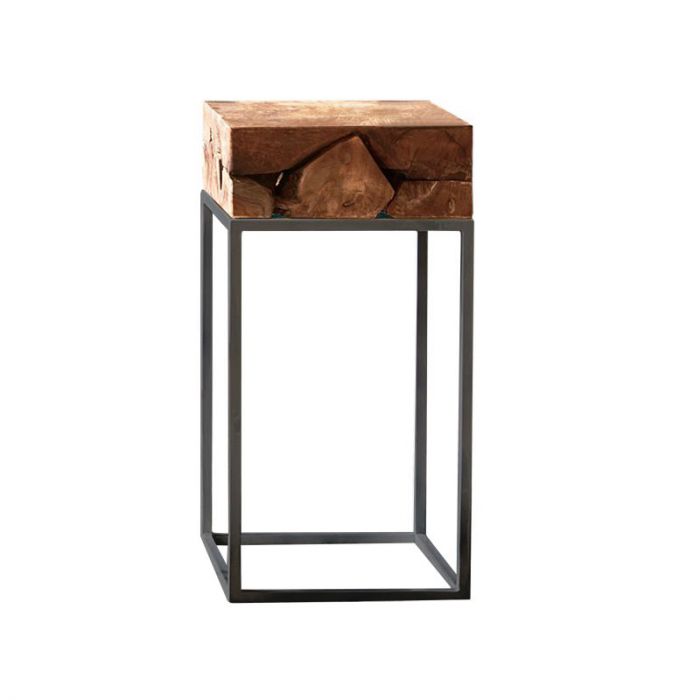 Teak Root Side Table with Charcoal Metal Frame