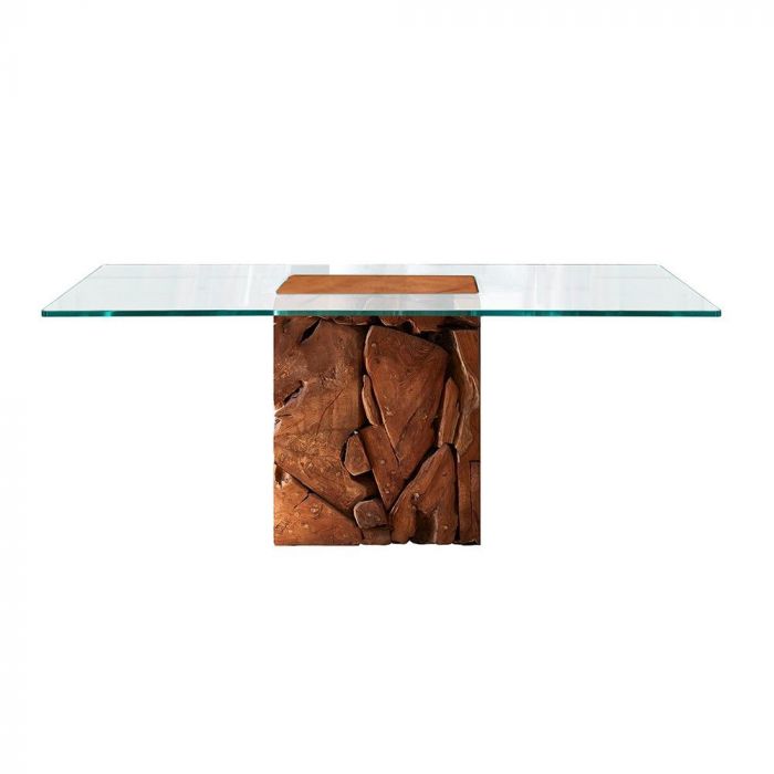 Teak Root Glass Dining Table 