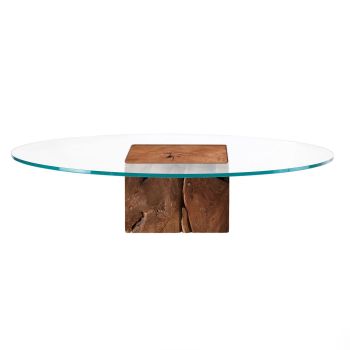 Teak Root Round Glass Coffee Table
