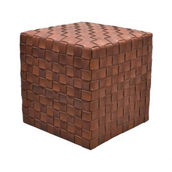 Woven Leather Cognac Footstool