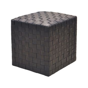 Woven Leather Black Footstool