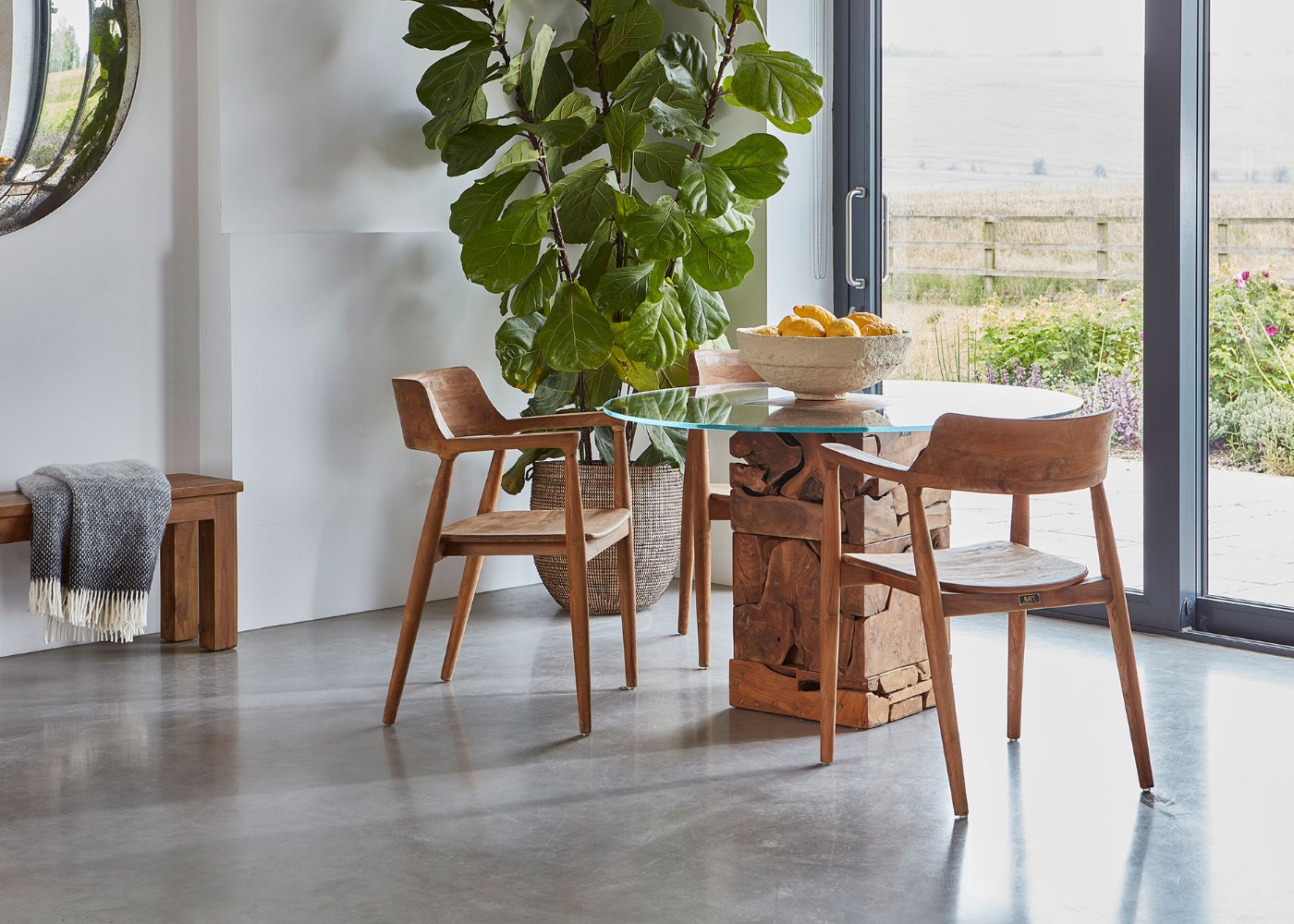 An Enchanting Blend: Reclaimed Teak Roots and Glass Furniture